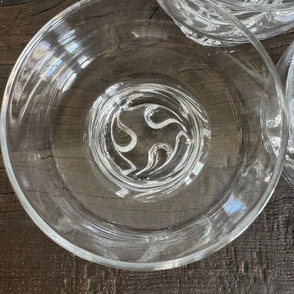 Aderia Glass Clear Footed Glass Desert Bowls Swirl Set of 4 Made in Japan